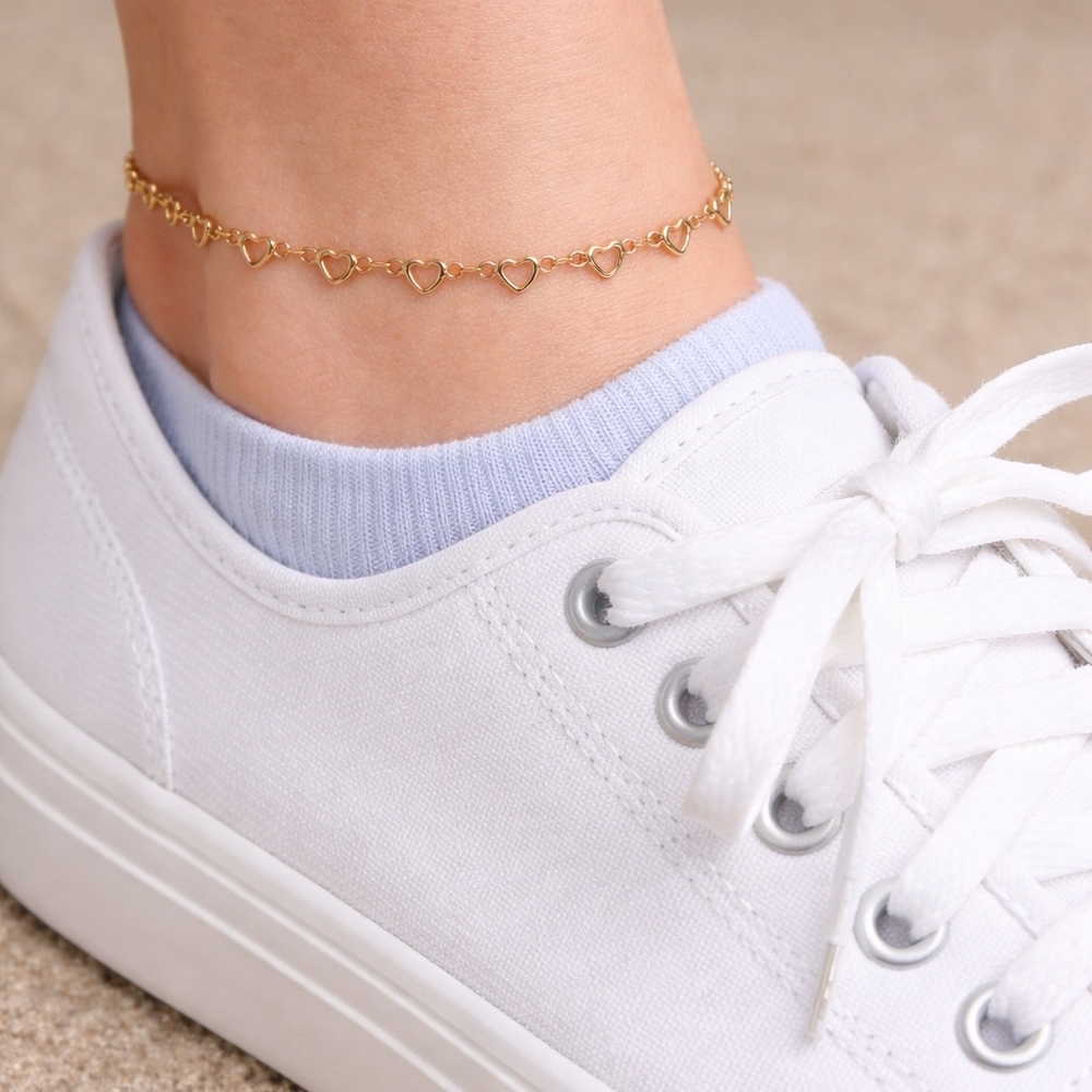 Heart Anklet Ankle Bracelet Adjustable 9” + 2”  Extender 18K Gold Plated Dainty - Picture 3 of 4